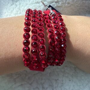 Swarovski Vibrant Red Suede Wrap Bracelet with Silver Details | NEW with tags